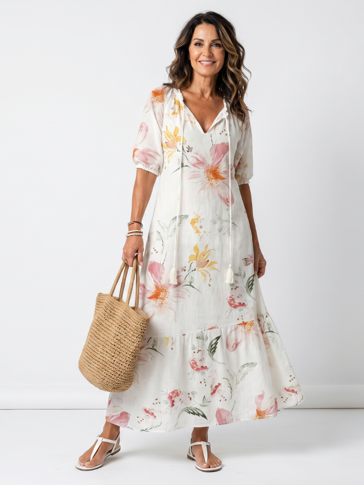 Noa | Dress Midi Floral a Balze with Nappine