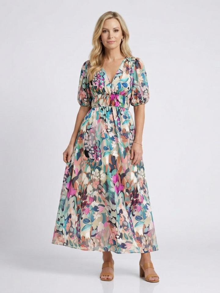 Eulalie | Gentle V Neck Short Sleeve Midi Dress