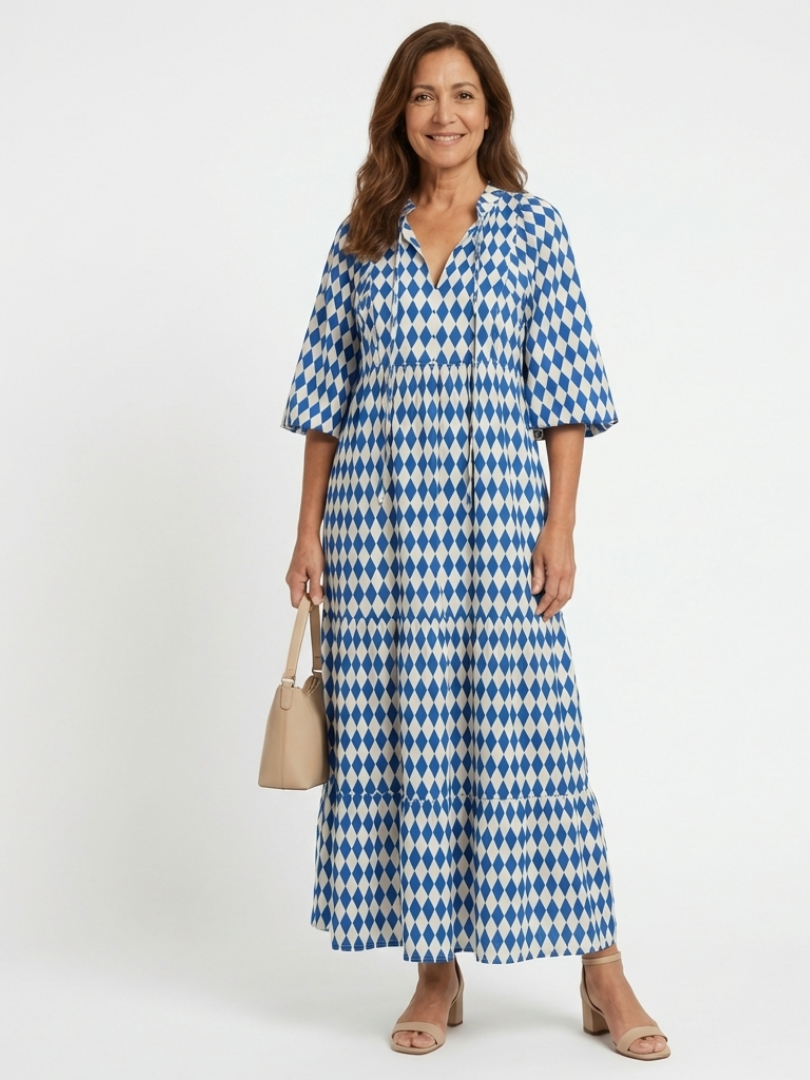 Elodie | Relaxed Diamond Tiered Midi Dress
