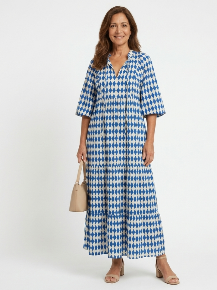 Elodie | Relaxed Diamond Tiered Midi Dress