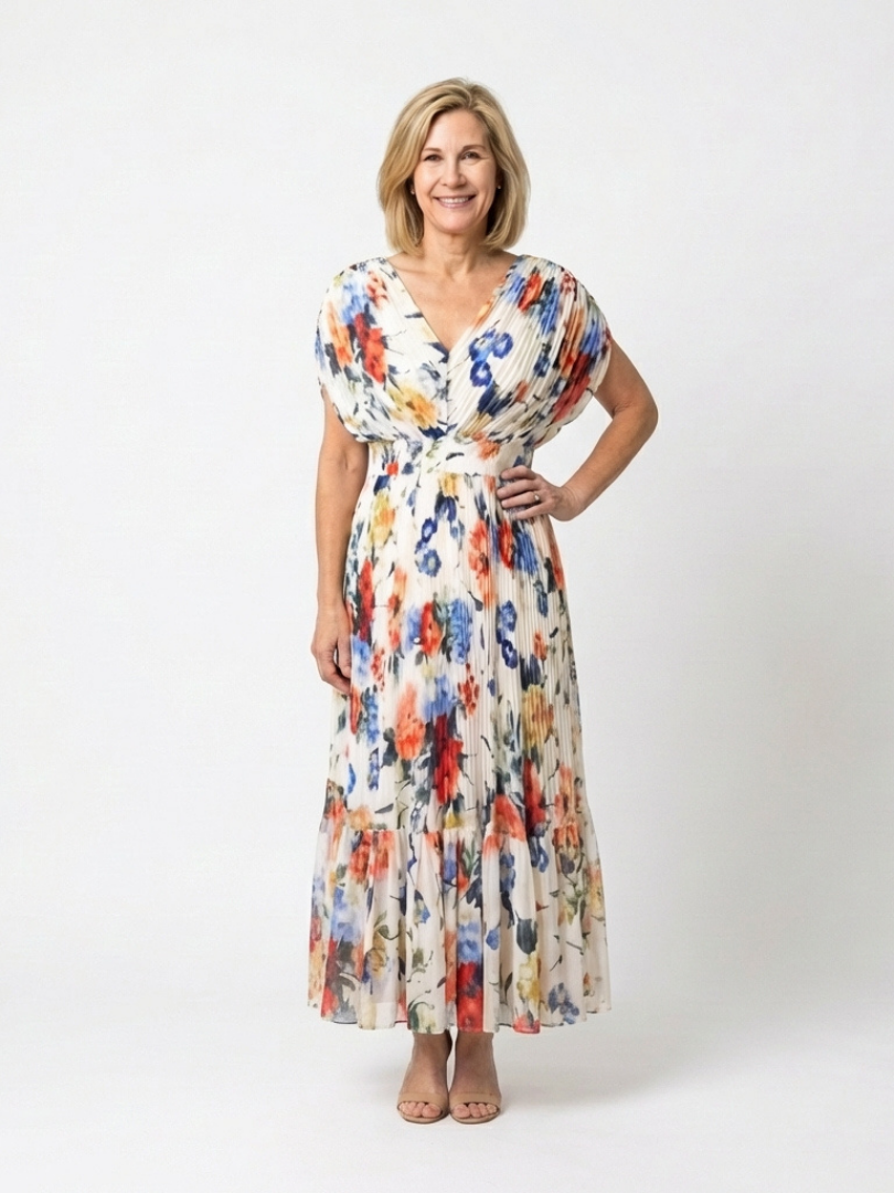 Katharine | Elegant Floral Short Sleeve Midi Dress