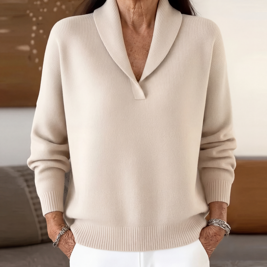 Margaret | Relaxed V Neck Sweater - Cream