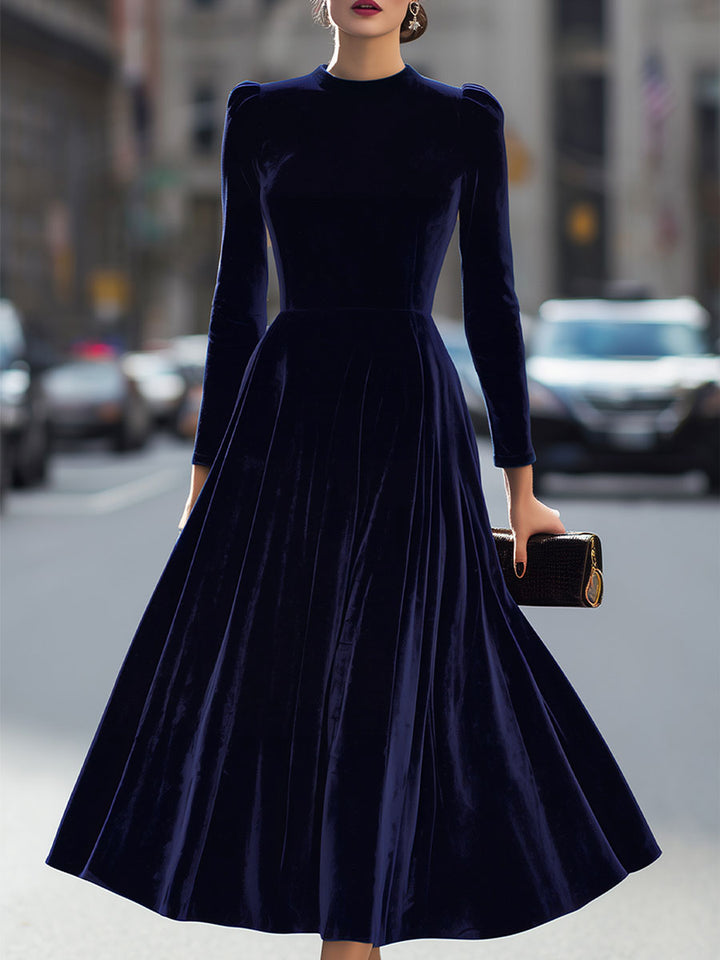 Elissa | Blue Blue Navy Blue Long Sleeve Midi Dress