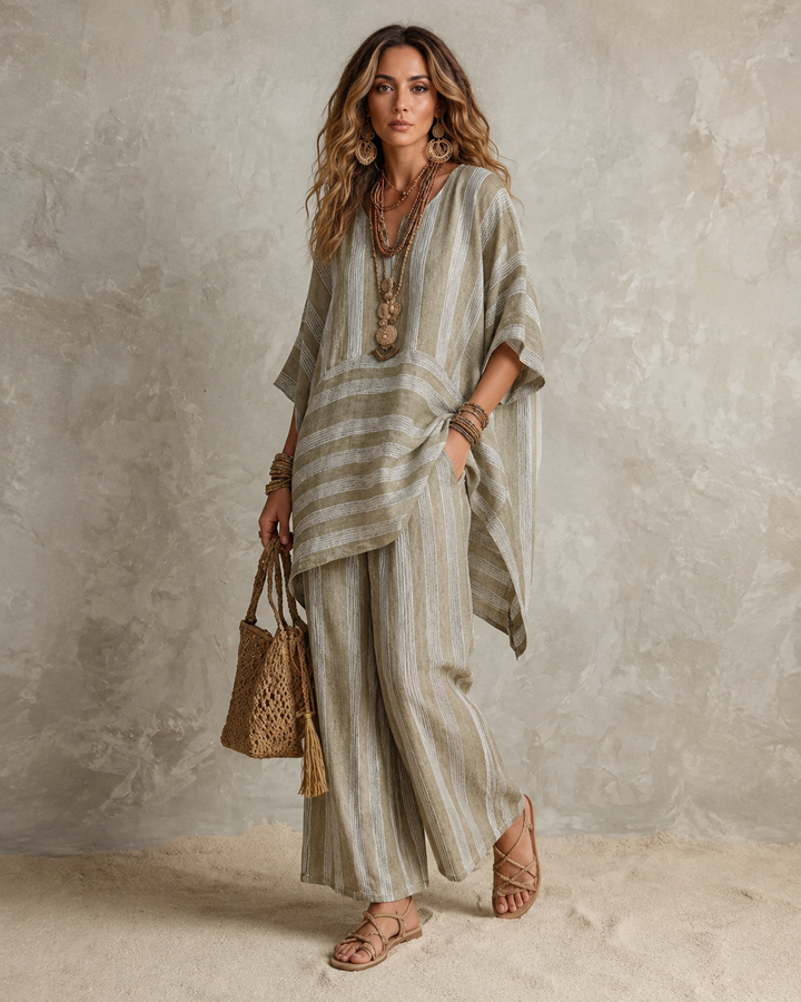 Anna | Bohemian Leinen 2-Teiliges Set - Khaki