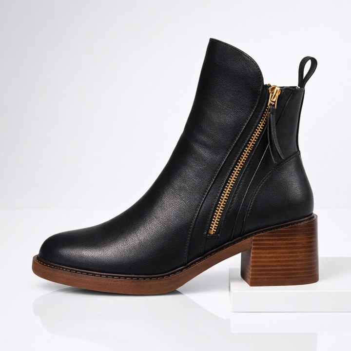 Nola Leather Ankle Boots - Black