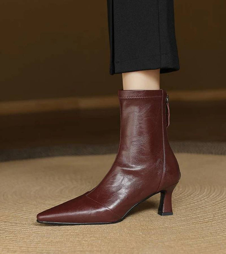 Brigitte | Elegant Heeled Leather Ankle Boots