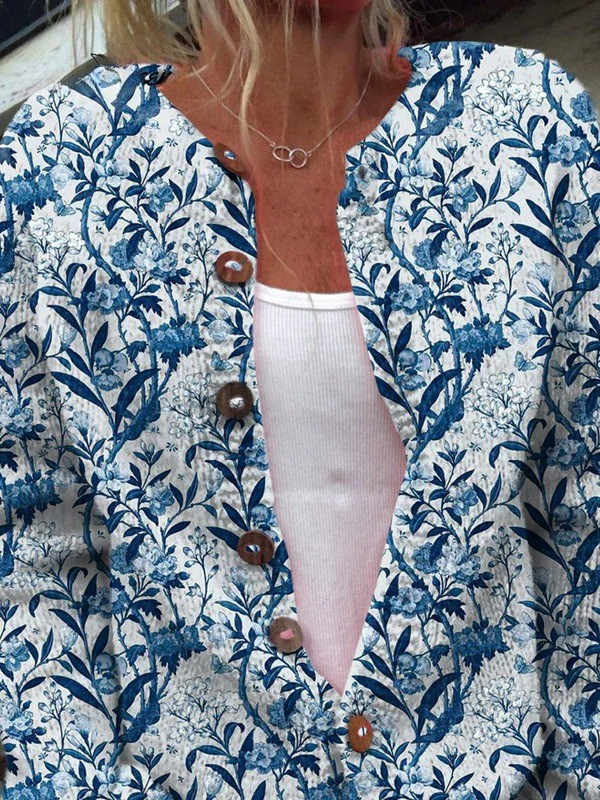 Tiverly | Vintage Floral Button-Front Cardigan - 