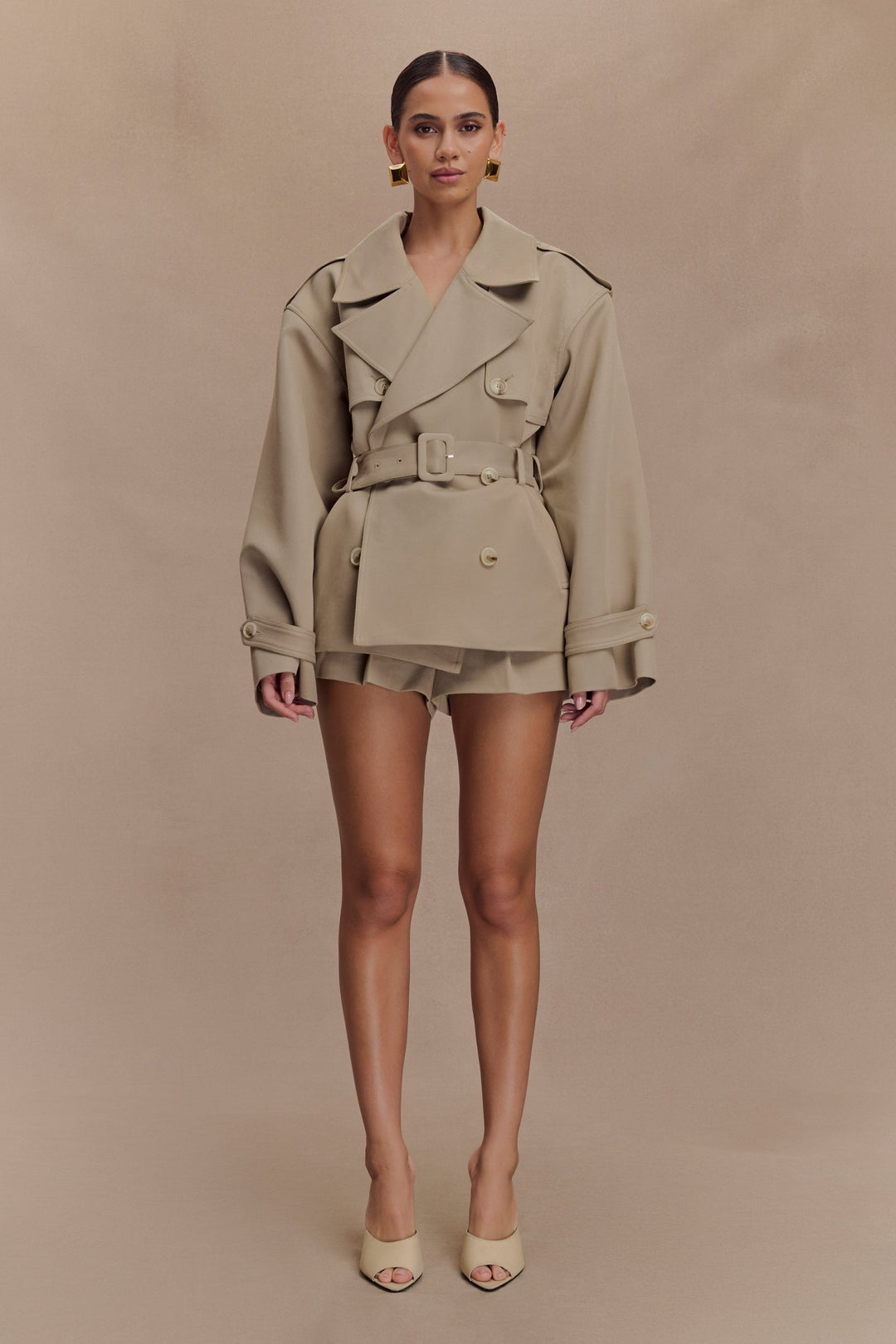 Elsje | Tailored Short Trench Coat with Classic Elegance - Khaki