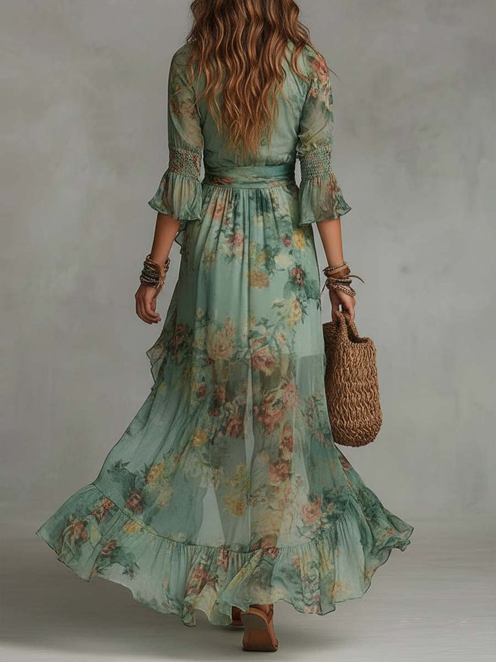 Aurora | Floral Maxi Kleid mit romantischem asymmetrischen Saum - Helen & Olivia Manhattan