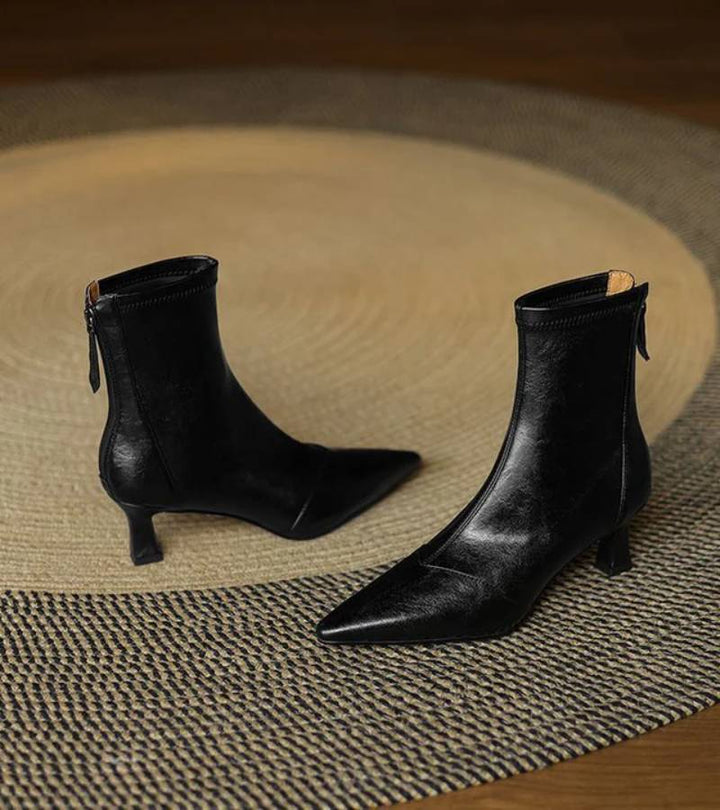 Brigitte | Elegant Heeled Leather Ankle Boots