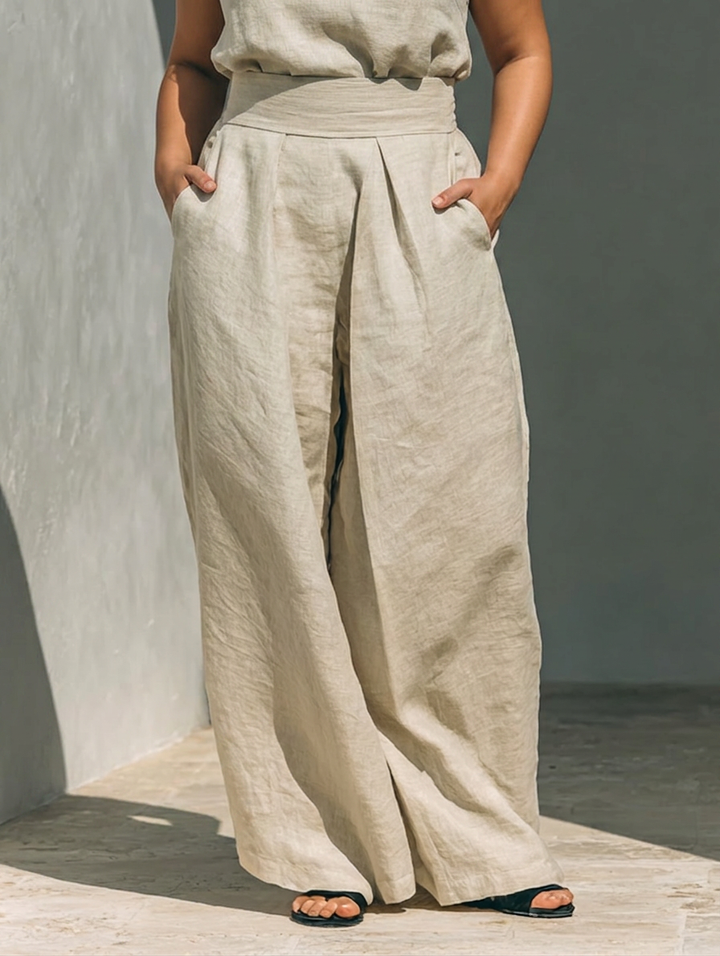 Marine | Sleeveless Blouse & Gamba Larga Pants Completo
