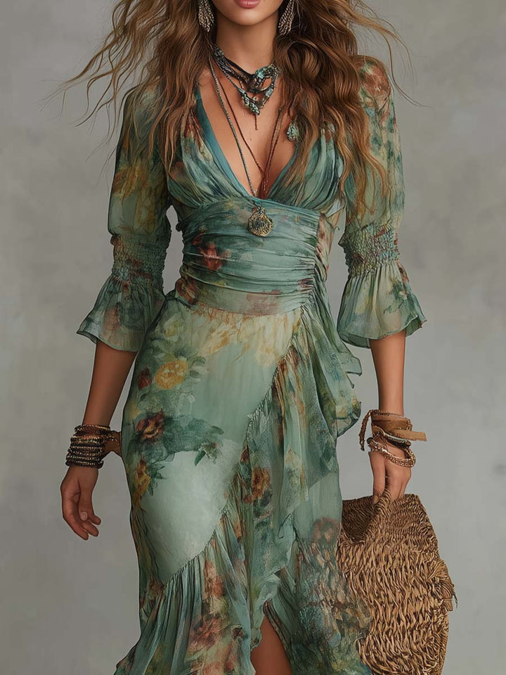 Aurora | Floral Maxi Kleid mit romantischem asymmetrischen Saum - Helen & Olivia Manhattan