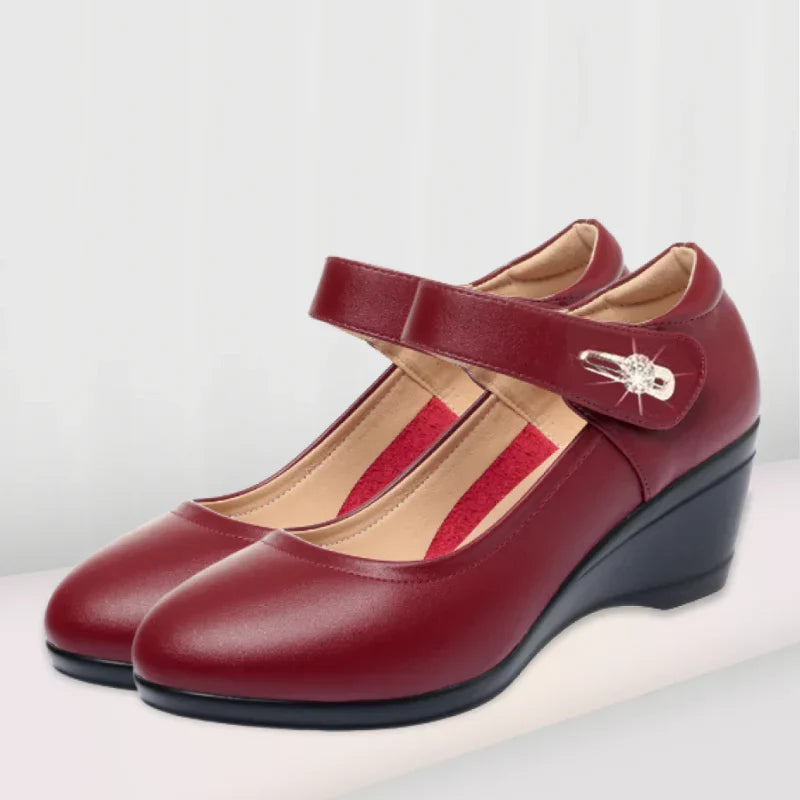 Camila Comfort Leather Support Shoes - Red