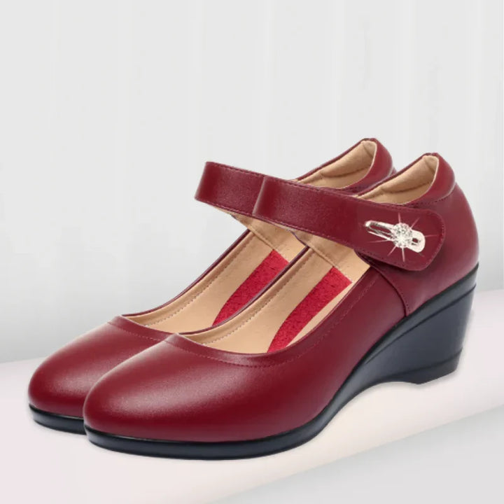 Camila Comfort Leather Support Shoes - Red