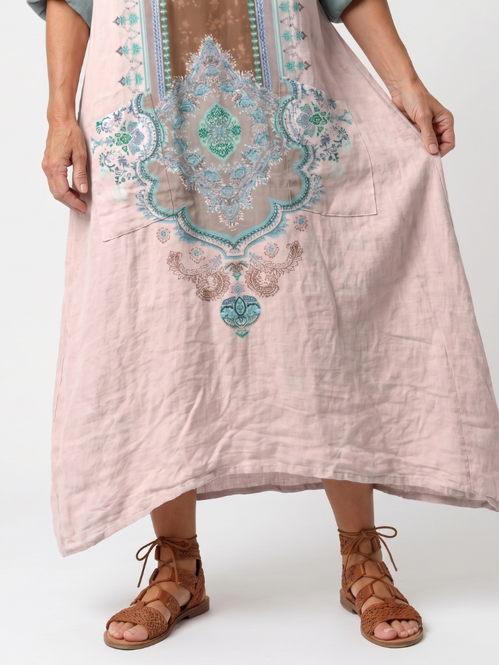 Kenza | Dress Midi Comfortable with Pannelli Ricamati & Tasche