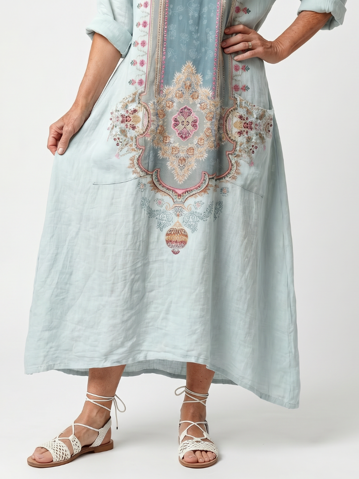 Kassiani | Dress Midi Embroidered with Pannelli & Tasche Oversize