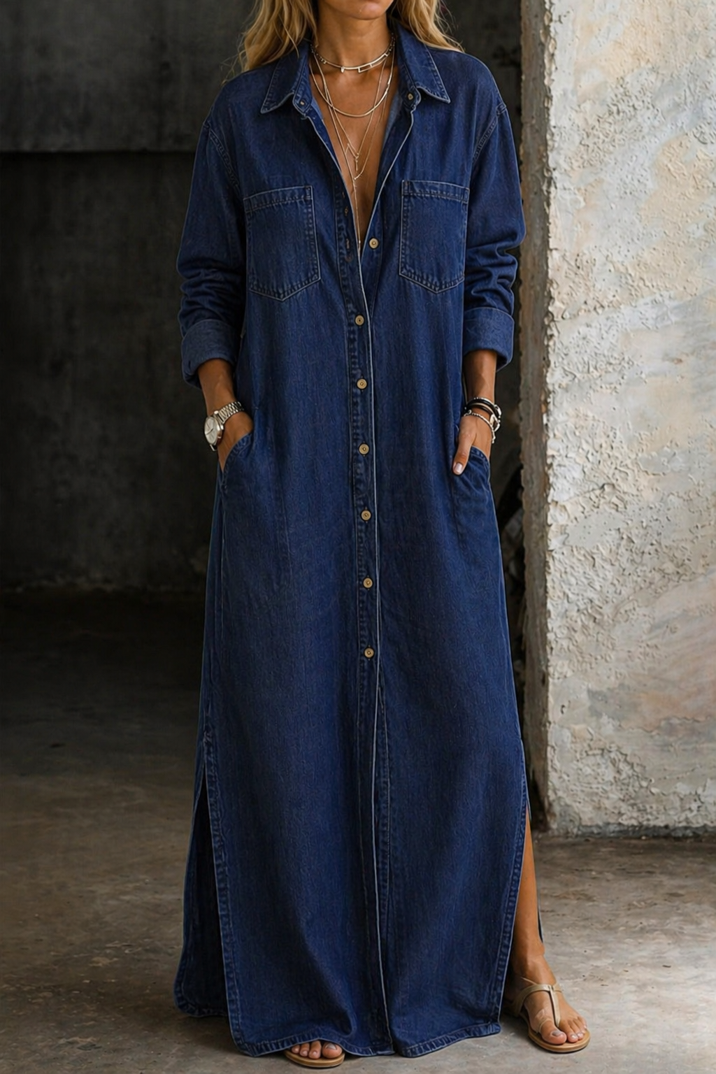 Mila | Denim Maxi Shirt Dress - 