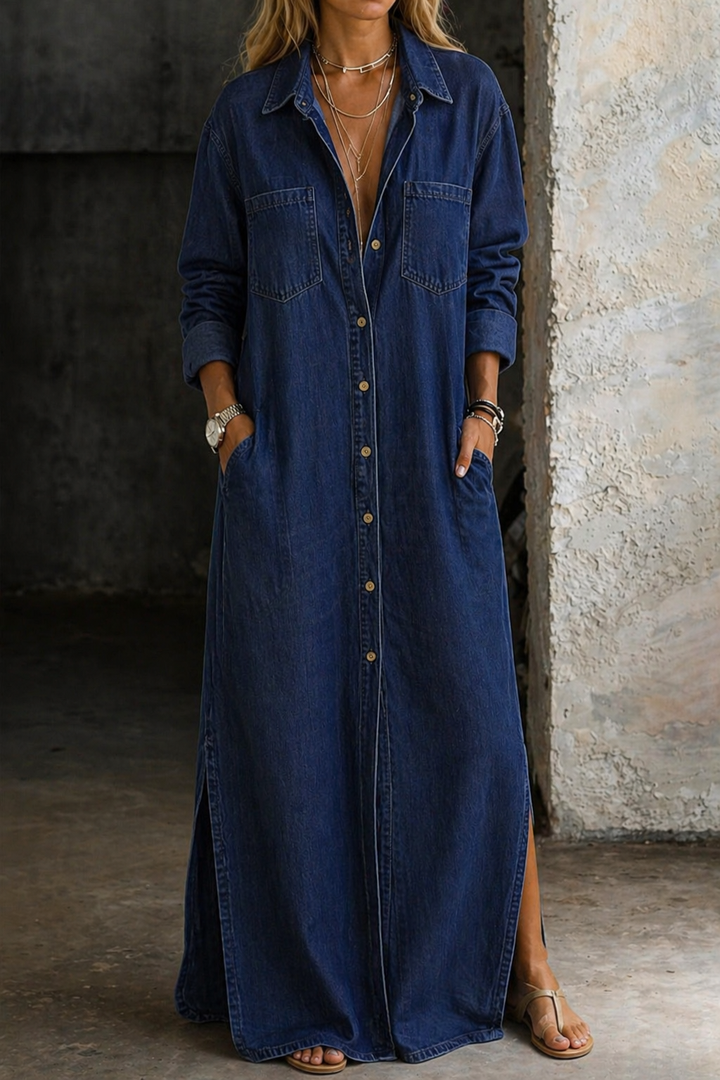 Mila | Denim Maxi Shirt Dress - 