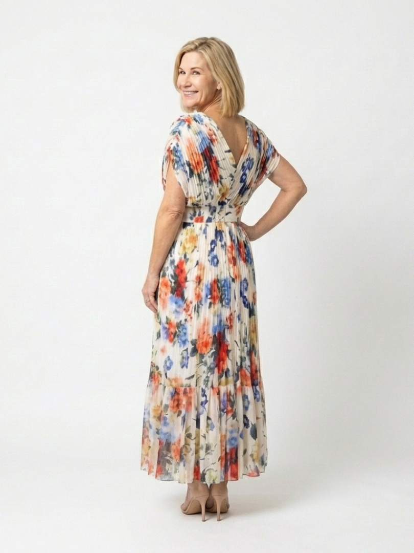 Katharine | Elegant Floral Short Sleeve Midi Dress