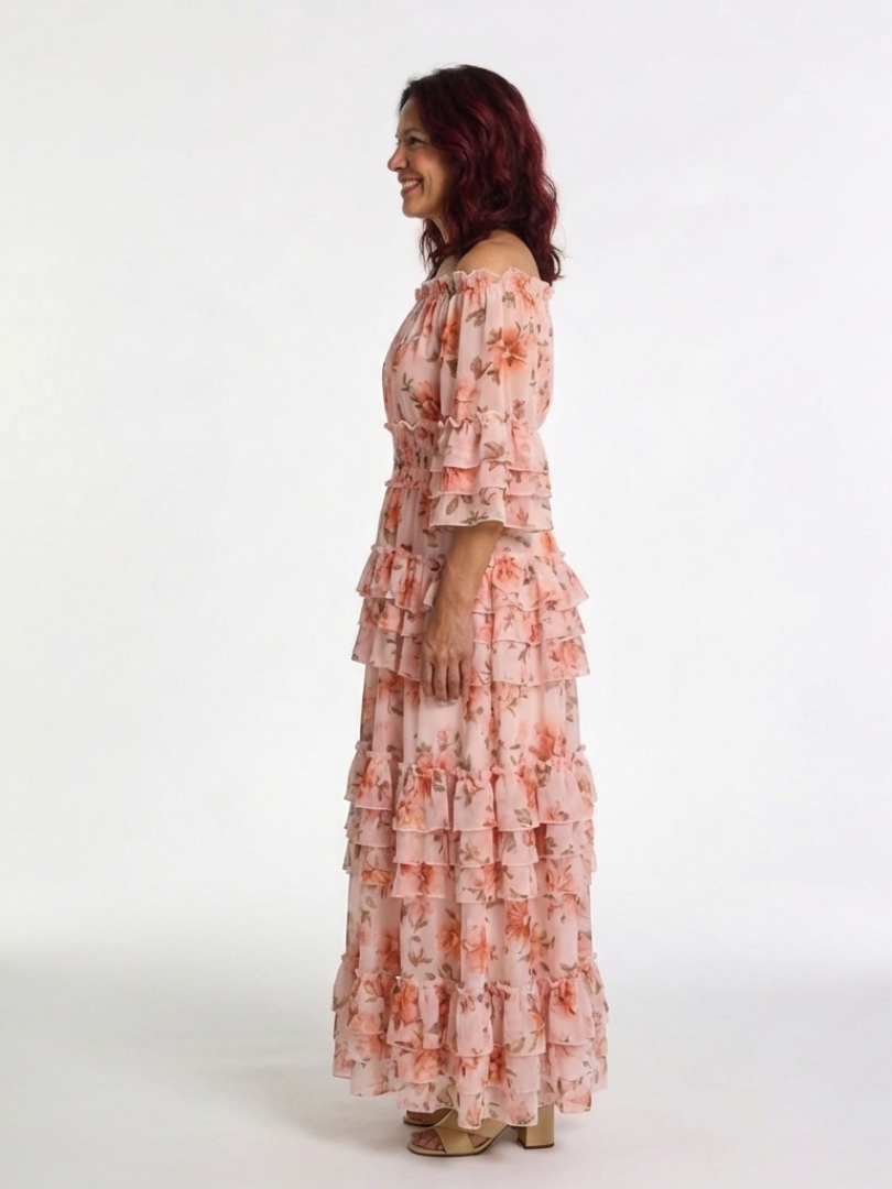 Harriet | Unhurried Floral Off Shoulder Tiered Maxi Dress