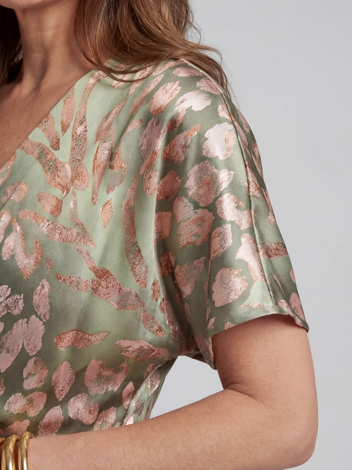 Wilhelmina | Soft Abstract V Neck Midi Dress
