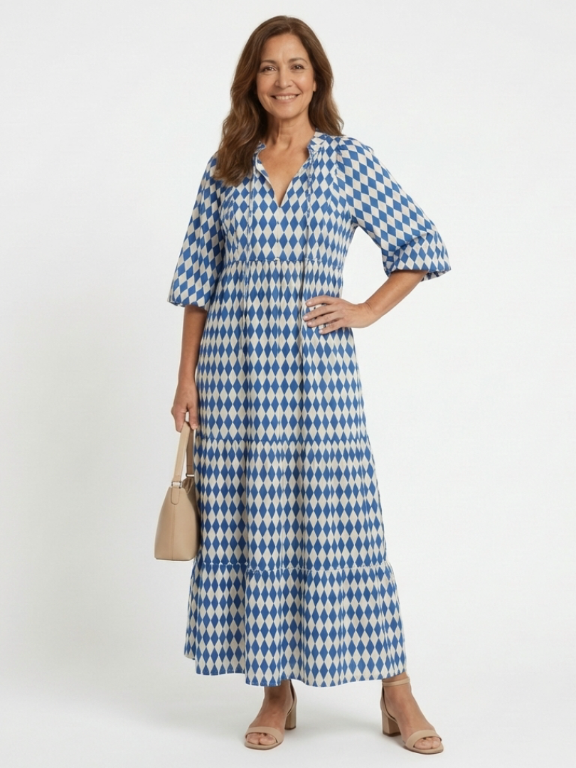 Elodie | Relaxed Diamond Tiered Midi Dress