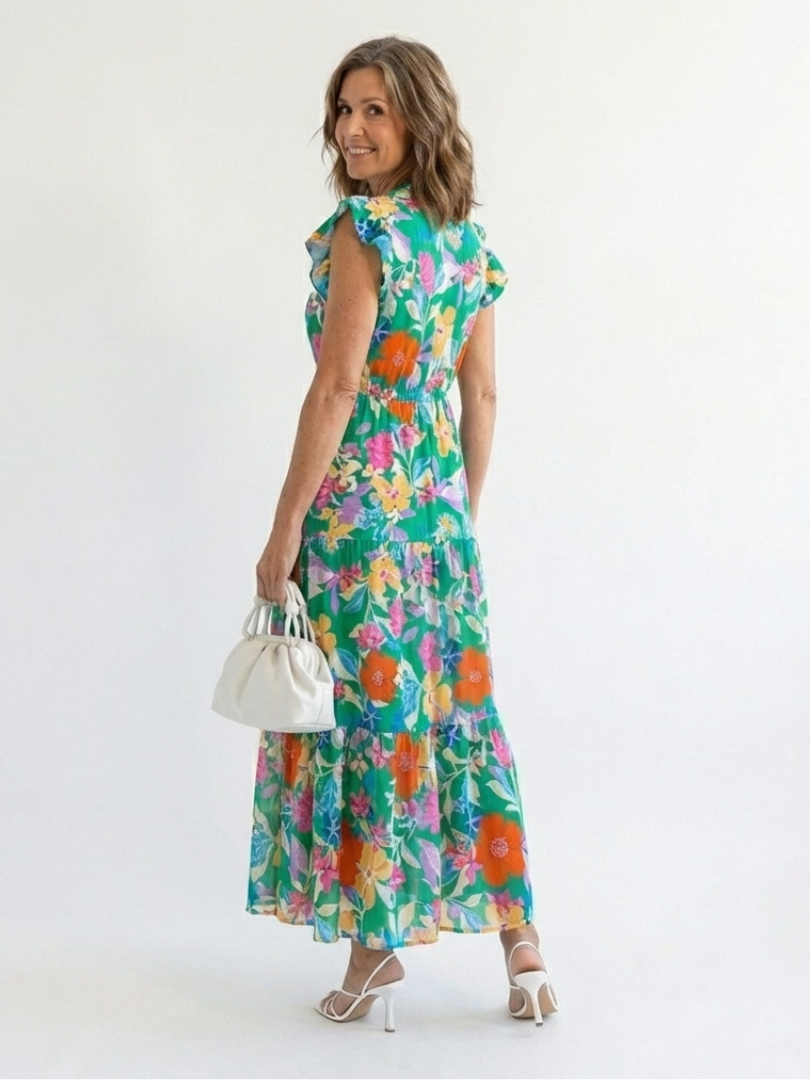 Marguerite | Breezy Floral V Neck Tiered Midi Dress