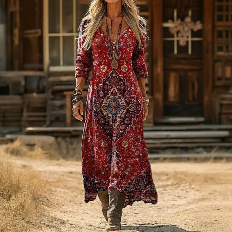 Pinklind | Red Stampa Long Sleeve Dress