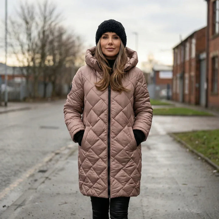 Claire | Quilted Hooded Long Coat - Brown