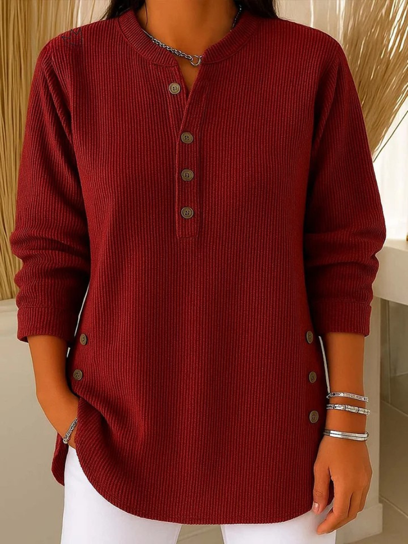 Neva | Button Henley Tunic - Burgundy