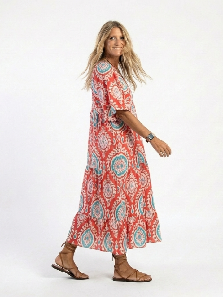Zaria | Dress Midi Stampa Paisley Scollo a V Short Sleeve