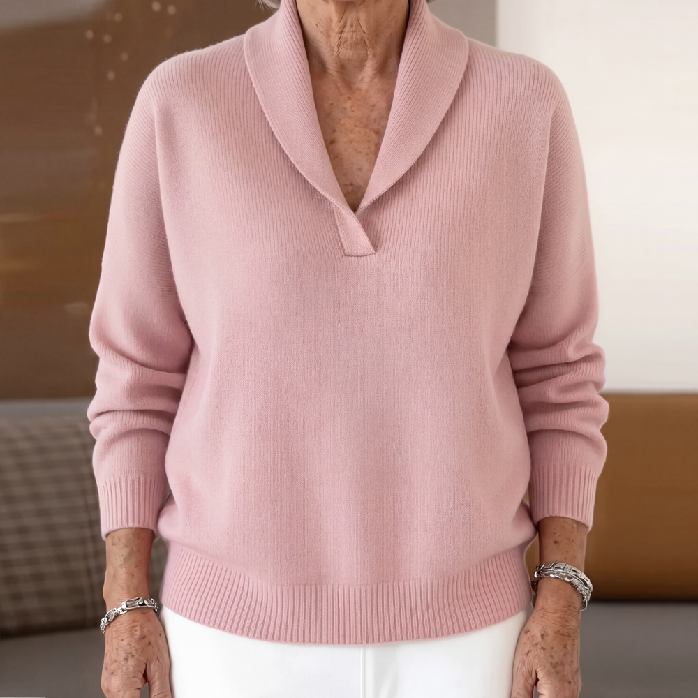 Margaret | Relaxed V Neck Sweater - Pink