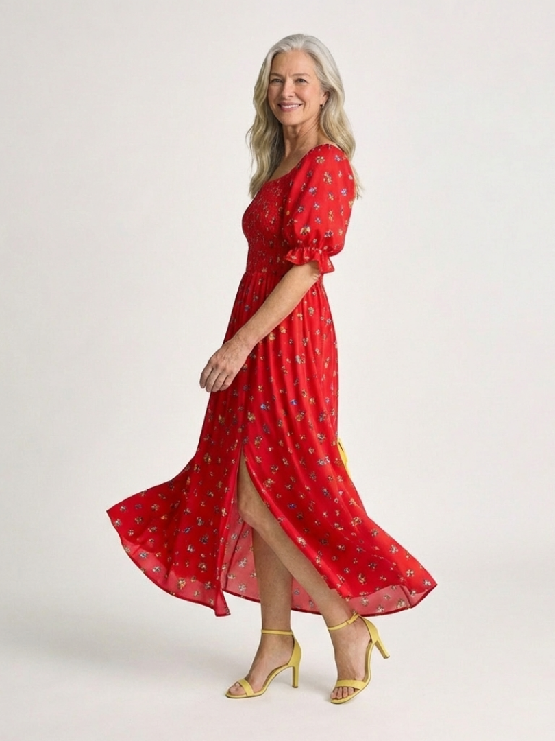 Dorothea | Graceful Floral Square Neck Midi Dress