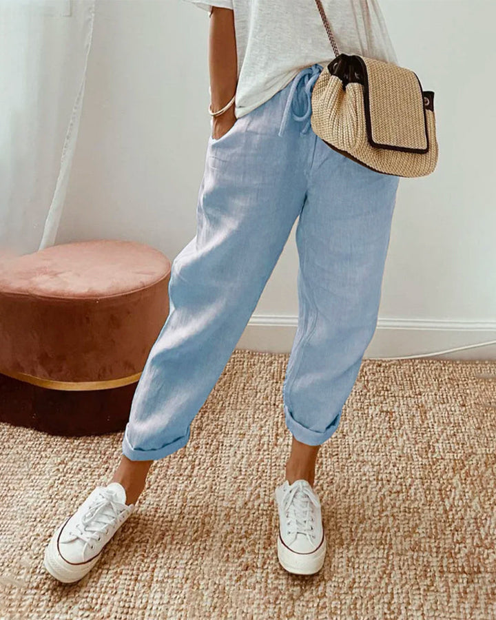 Nellie | Simple Cotton Linen Gamba Larga Pants for Women