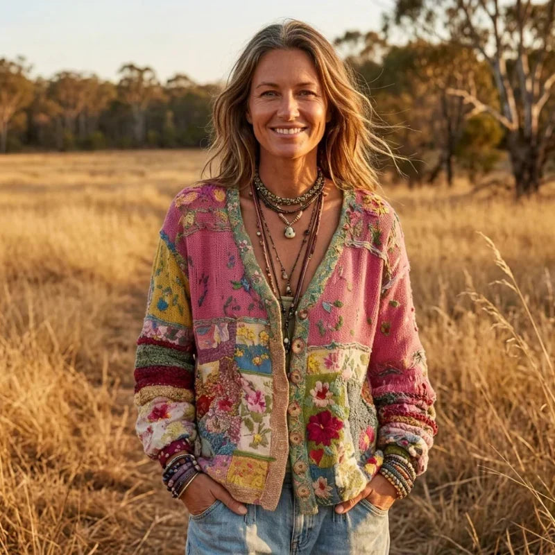 Tamsin | Patchwork Boho Cardigan - Pink