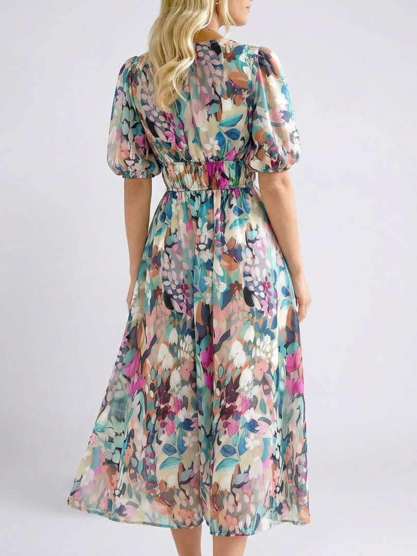 Eulalie | Gentle V Neck Short Sleeve Midi Dress
