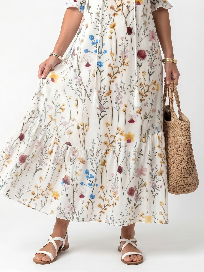 Sylvie | Dress Midi Stampa Botanica with Coulisse & Nappine