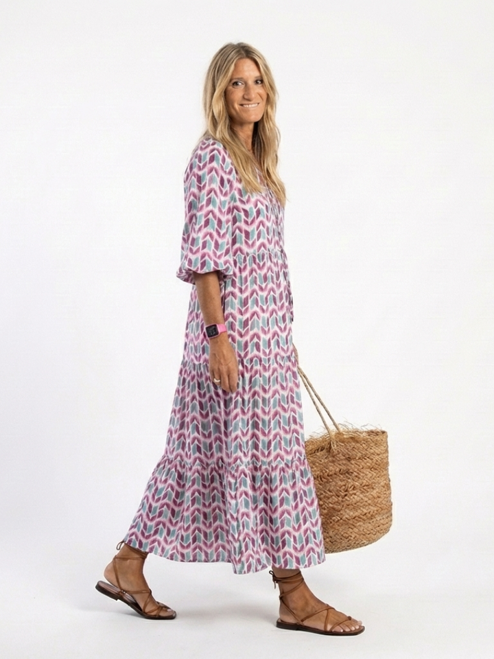 Mireya | Easy Geometric Tiered Midi Dress