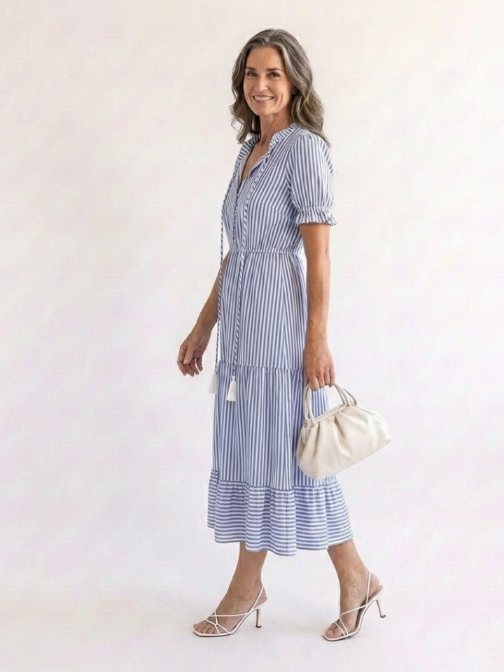 Cordelia | Understated Striped Tiered Midi Dress