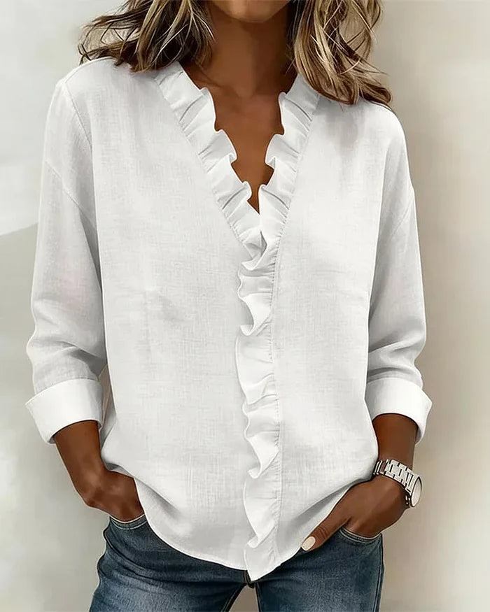 Georgina | Ruffled V-Neck Linen Top
