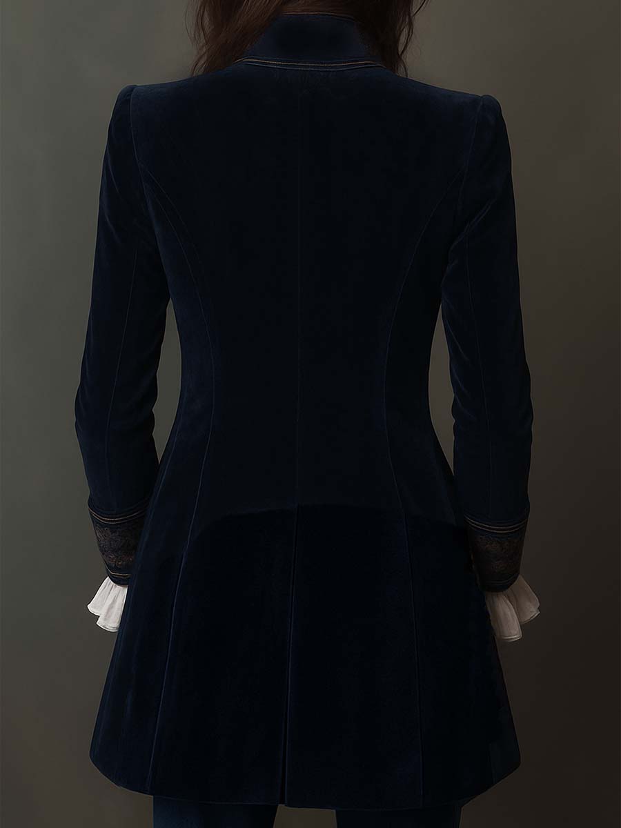 Athenais | Vintage Embroidered Long Navy Jacket
