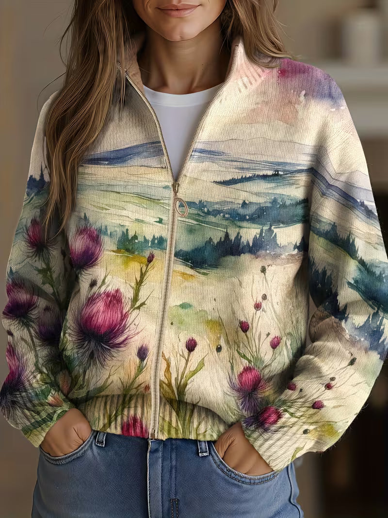 Marlowe | Thistle Landscape Zip Cardigan - Helen & Olivia Manhattan