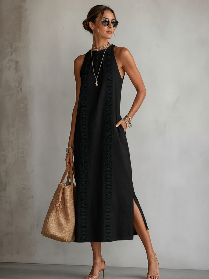 Marit | Luftiges bauchkaschierendes besticktes Kleid mit Taschen - 