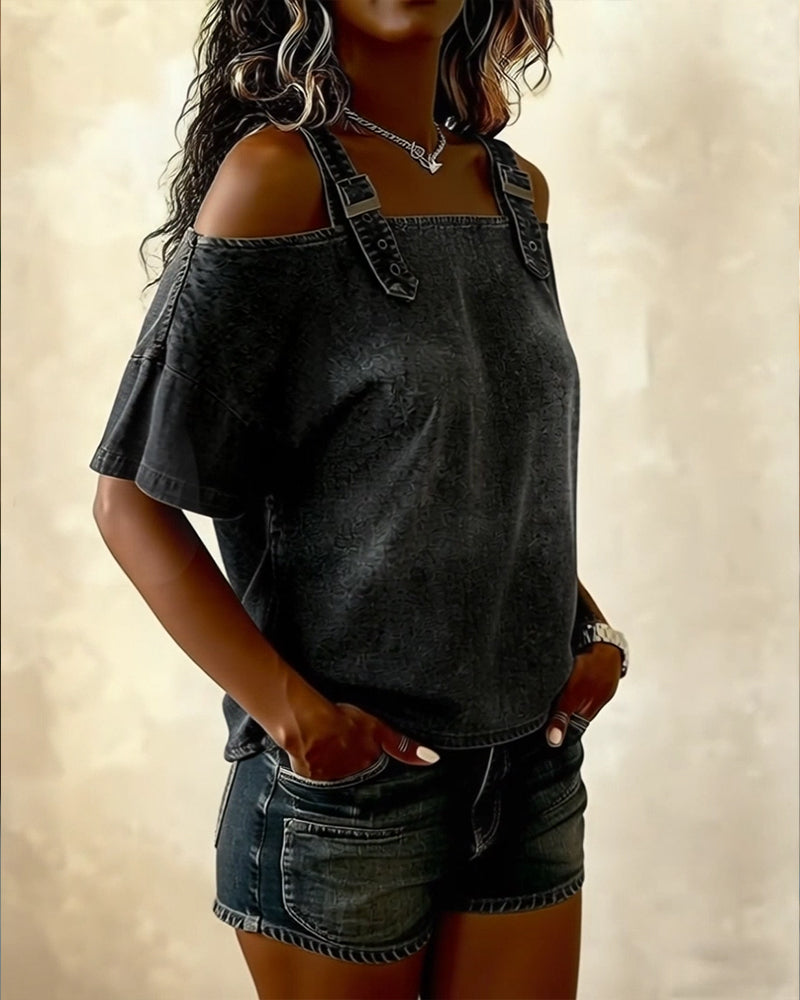 Patricia | Shirt in Denim a Off-Shoulder