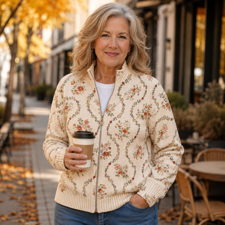 Vivienne | Floral Vine Zip Cardigan - Helen & Olivia Manhattan