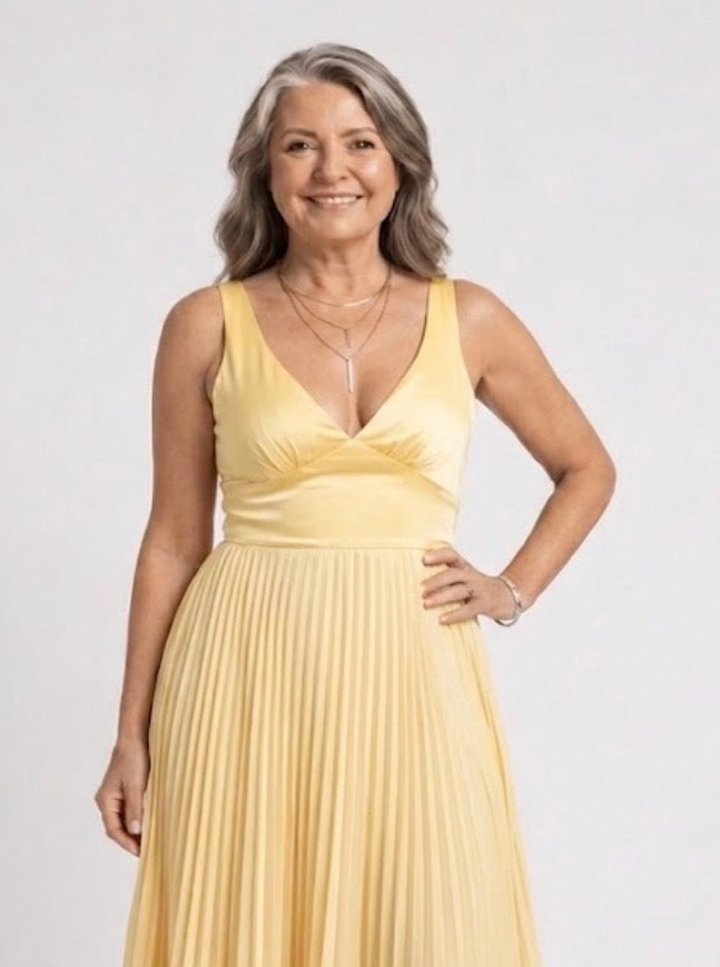 Pleated V-Neck Maxi Dress