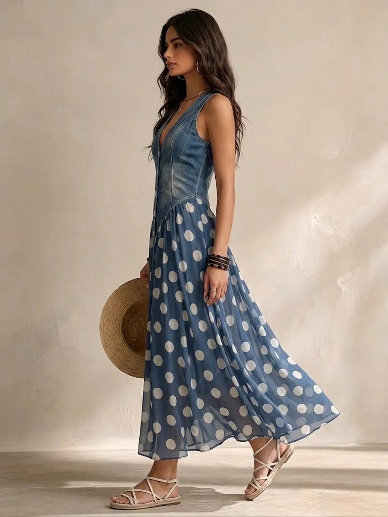 Brianna | Midi chiffon dress with polka-dot pattern