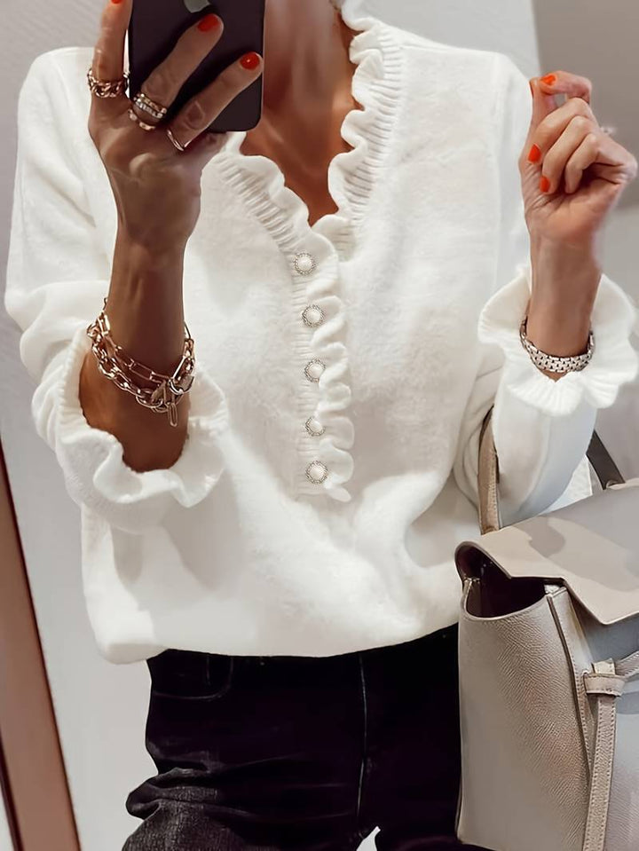 Mara | Plain Sweater with V-Neck and Buttons