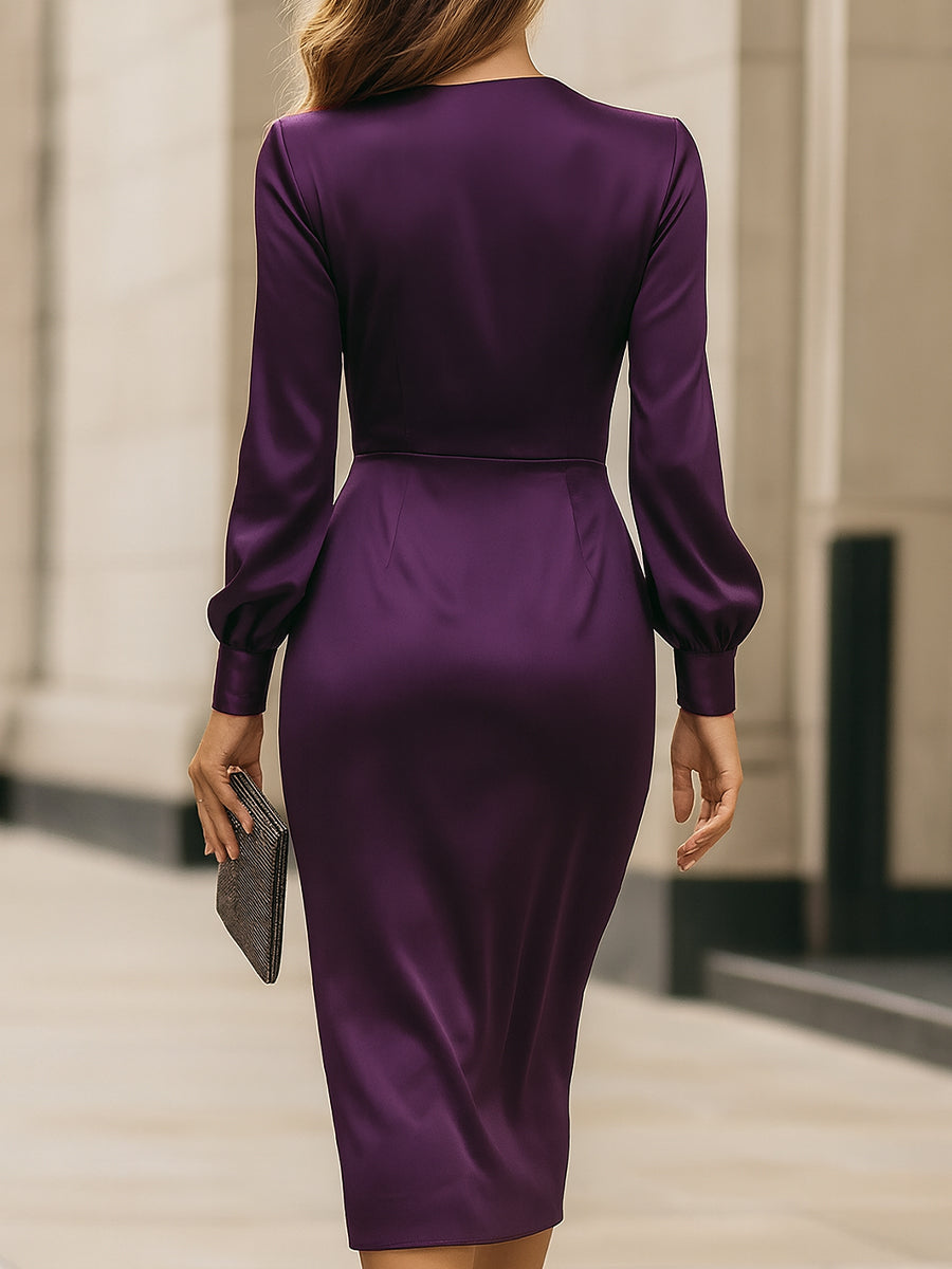 Clara | Intenso Plum Raso Wrap Midi Dress