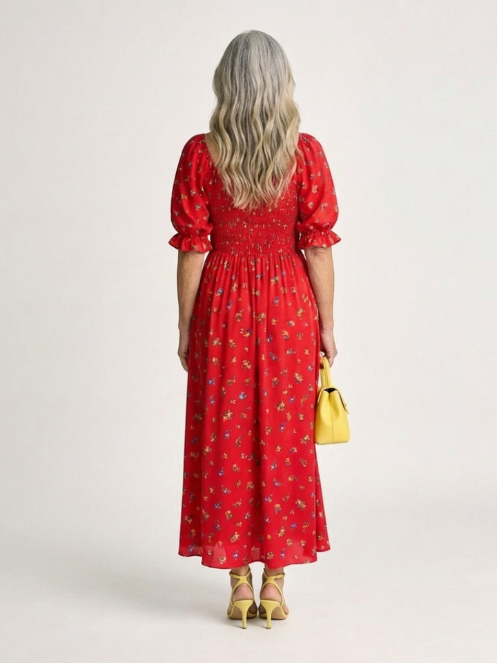 Dorothea | Graceful Floral Square Neck Midi Dress